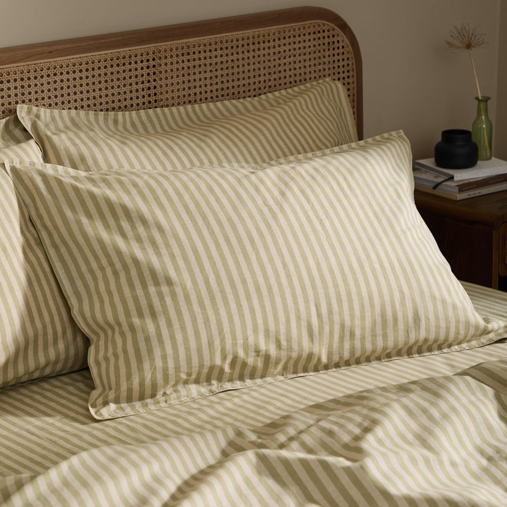 Striped Green Bedding - Marlow Stripe 100% Cotton Duvet Cover Set Oregano/Shell Yard