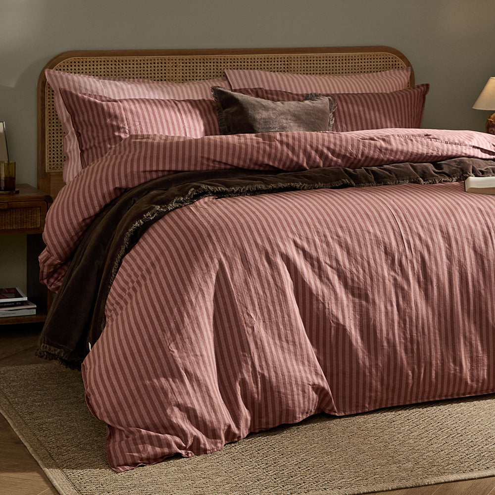 Striped Brown Bedding - Marlow Stripe 100% Cotton Pillowcase Pair Chocolate/Rosewood Yard