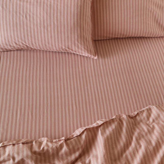 Striped Pink Bedding - Marlow Stripe 100% Cotton Fitted Sheet Maple/Sandalwood Yard