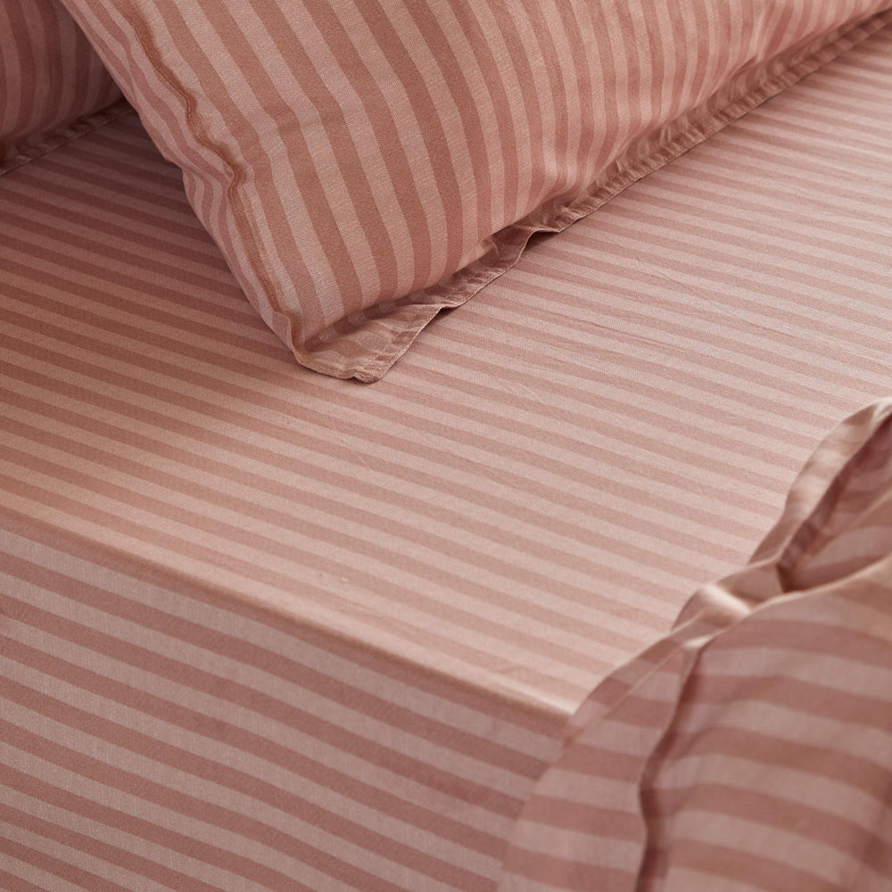Striped Pink Bedding - Marlow Stripe 100% Cotton Fitted Sheet Maple/Sandalwood Yard