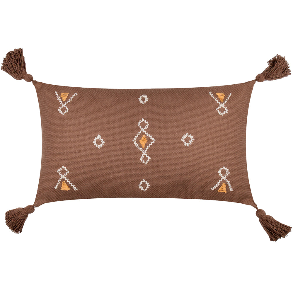 Geometric Brown Cushions - Meare Embroidered Cotton Polyester Filled Cushion Cocoa Yard