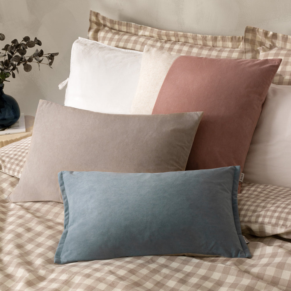Plain Blue Cushions - Merton Rectangular Velvet Polyester Filled Cushion Dusty Blue Yard