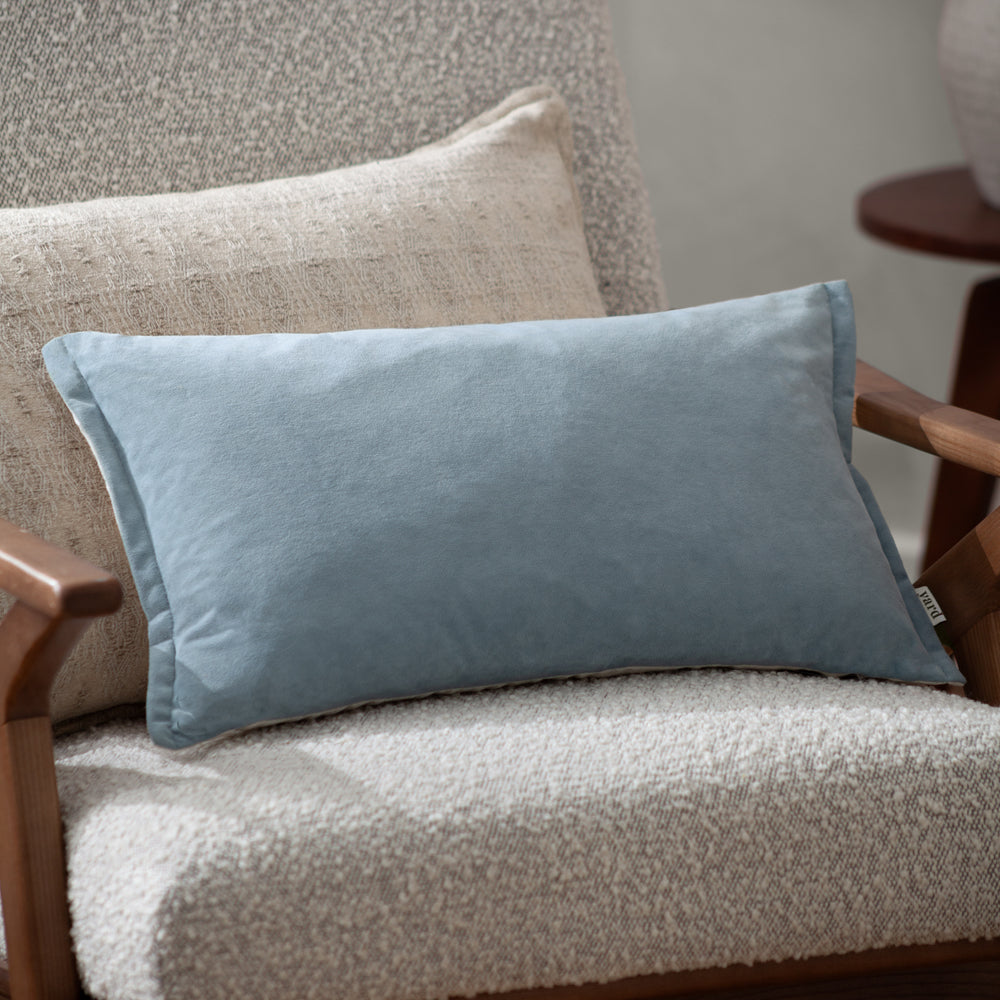 Plain Blue Cushions - Merton Rectangular Velvet Polyester Filled Cushion Dusty Blue Yard