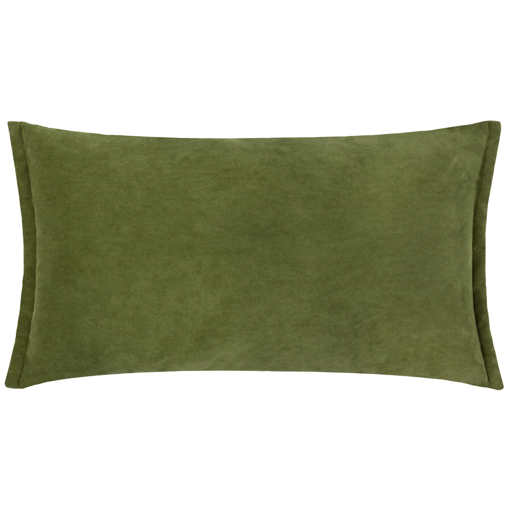 Plain Green Cushions - Merton Rectangular Velvet Polyester Filled Cushion Olive Oil Yard