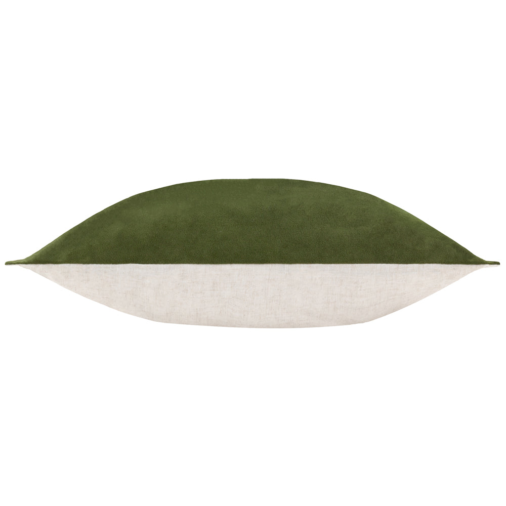 Plain Green Cushions - Merton Rectangular Velvet Polyester Filled Cushion Olive Oil Yard
