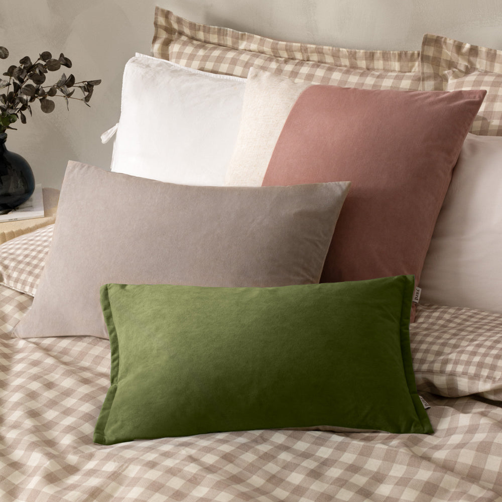 Plain Green Cushions - Merton Rectangular Velvet Polyester Filled Cushion Olive Oil Yard
