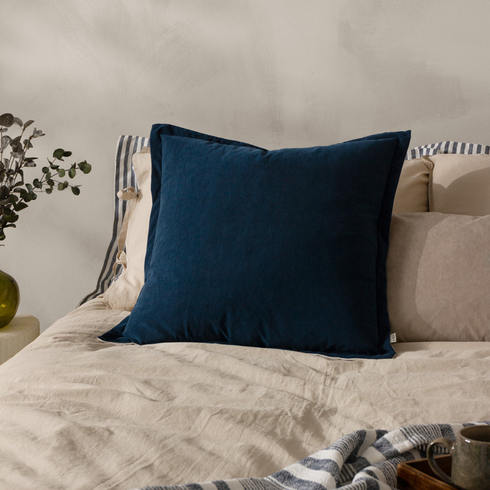 Plain Blue Cushions - Merton Square Velvet Polyester Filled Cushion Indigo Yard