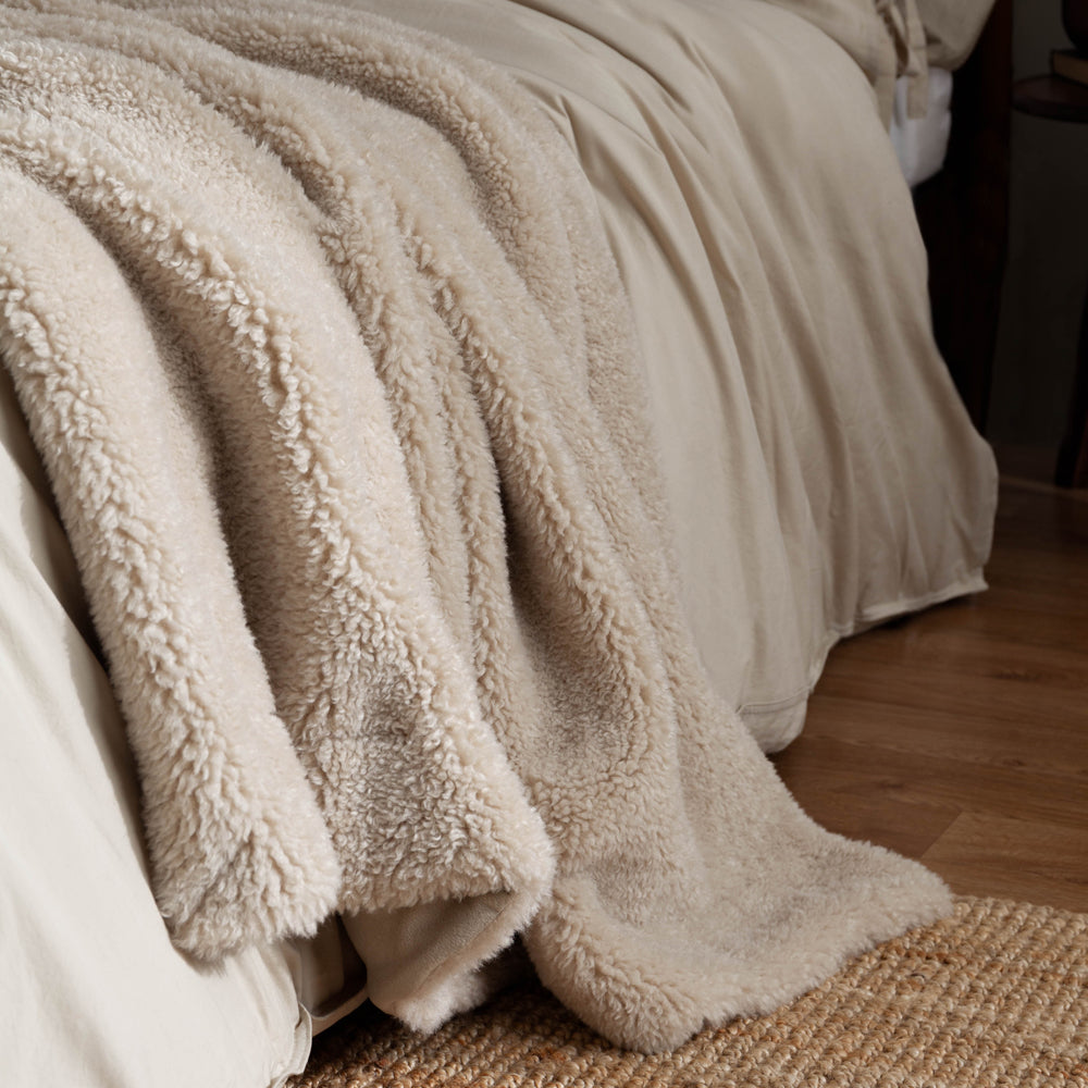 Plain Beige Throws - Olann Shearling Fleece Throw Natural Yard