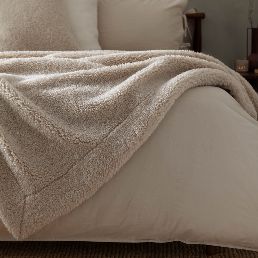 Plain Beige Throws - Olann Shearling Fleece Throw Natural Yard