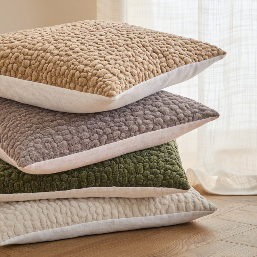 Abstract Green Cushions - Pebble Textured Chenille Polyester Filled Cushion Lichen Yard