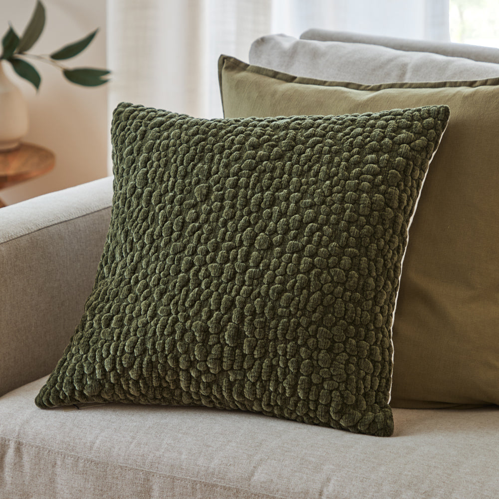Abstract Green Cushions - Pebble Textured Chenille Polyester Filled Cushion Lichen Yard