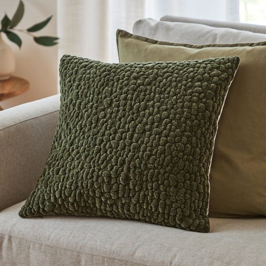 Abstract Green Cushions - Pebble Textured Chenille Polyester Filled Cushion Lichen Yard