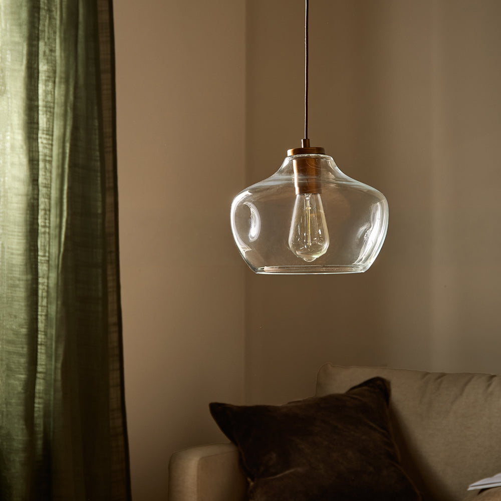 Plain Cream Lighting - Penryn Glass Pendant Ceiling Light Clear Yard