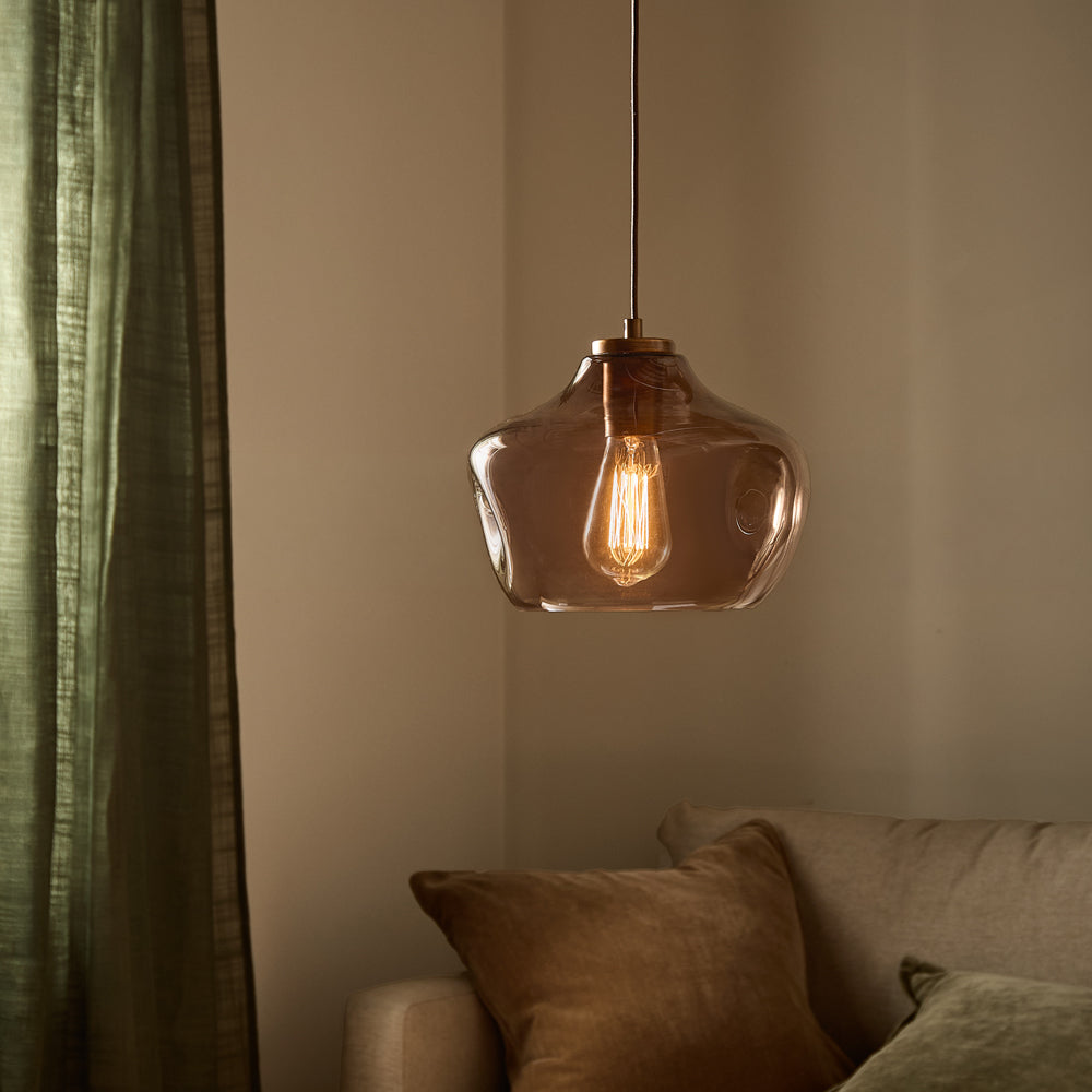 Plain Brown Lighting - Penryn Glass Pendant Ceiling Light Smoked Brown Yard