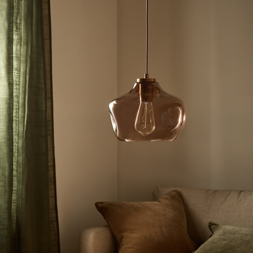 Plain Brown Lighting - Penryn Glass Pendant Ceiling Light Smoked Brown Yard