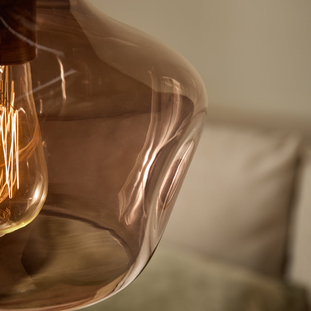 Plain Brown Lighting - Penryn Glass Pendant Ceiling Light Smoked Brown Yard