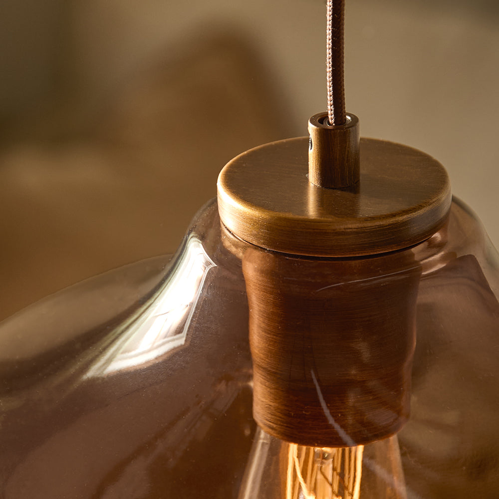 Plain Brown Lighting - Penryn Glass Pendant Ceiling Light Smoked Brown Yard