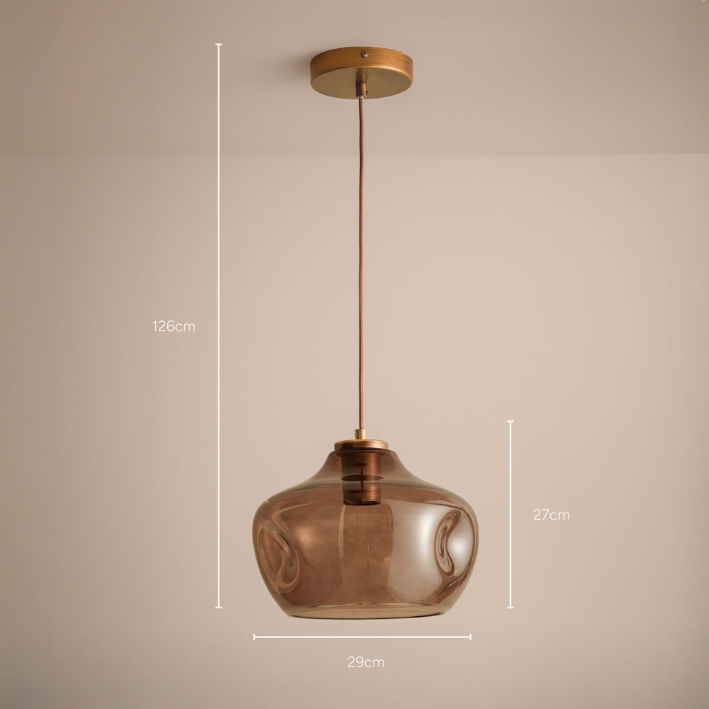 Plain Brown Lighting - Penryn Glass Pendant Ceiling Light Smoked Brown Yard
