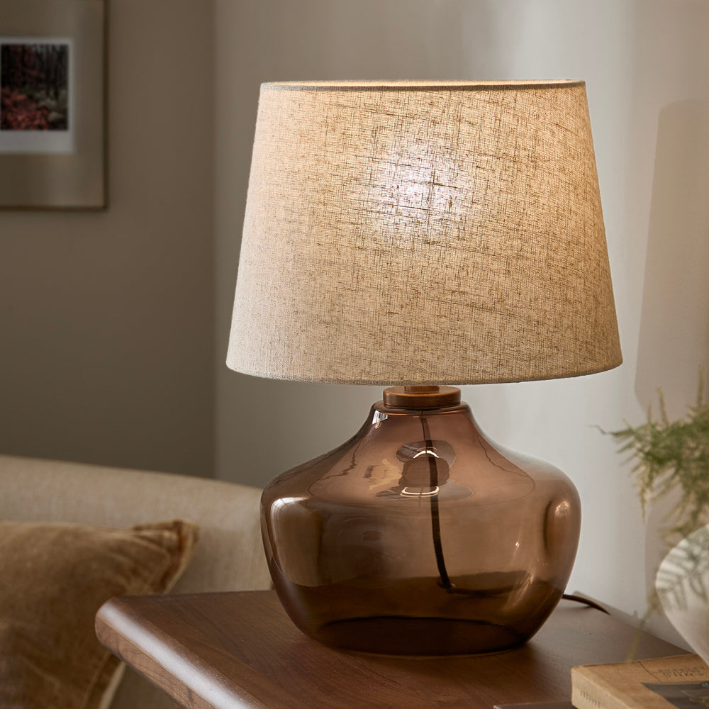 Plain Brown Lighting - Penryn Glass Wired Table Lamp Smoked Brown Yard