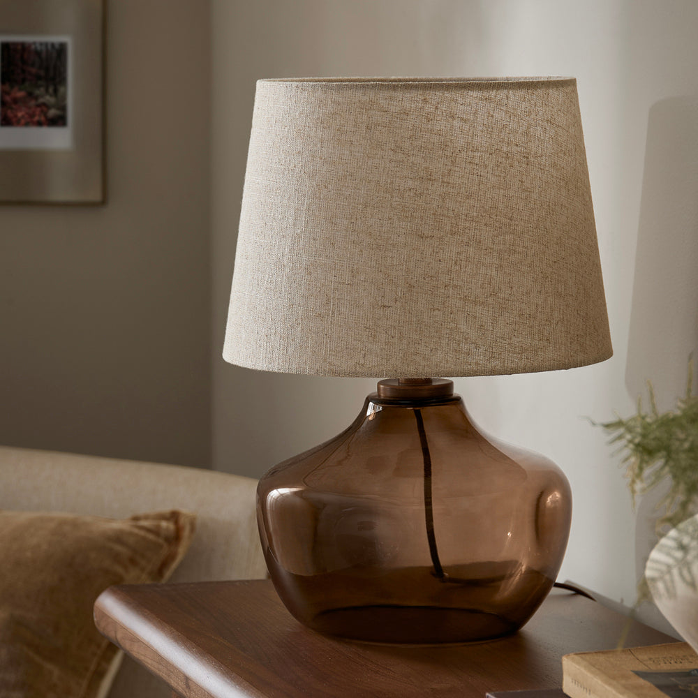 Plain Brown Lighting - Penryn Glass Wired Table Lamp Smoked Brown Yard
