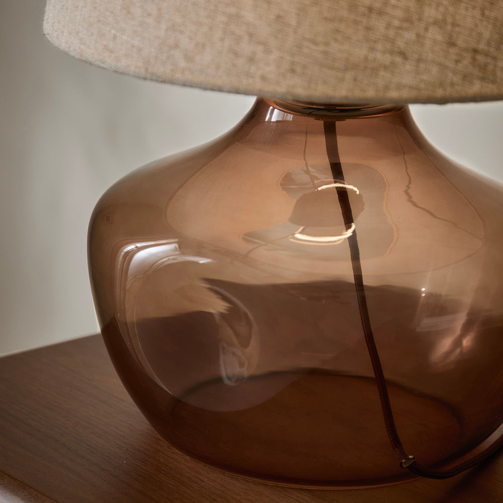 Plain Brown Lighting - Penryn Glass Wired Table Lamp Smoked Brown Yard