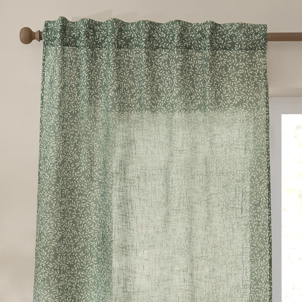 Floral Green Curtains - Perrie Leaf Sheer Woven Curtain Panel Forest Yard