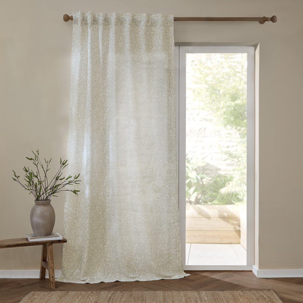Floral Cream Curtains - Perrie Leaf Sheer Woven Curtain Panel Natural Yard