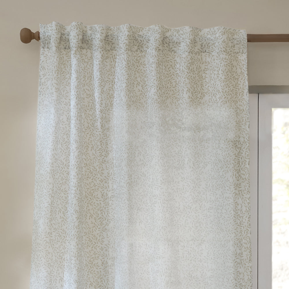 Floral Cream Curtains - Perrie Leaf Sheer Woven Curtain Panel Natural Yard