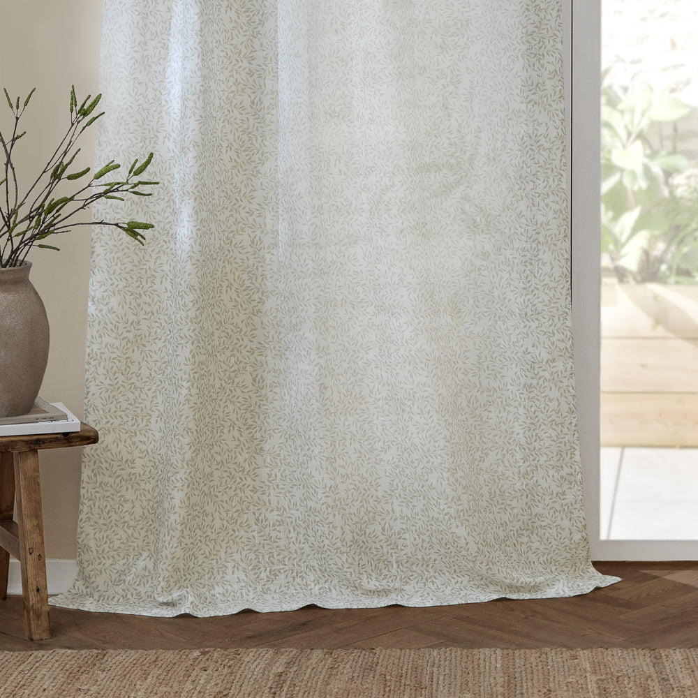 Floral Cream Curtains - Perrie Leaf Sheer Woven Curtain Panel Natural Yard