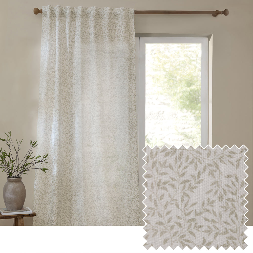 Floral Cream Curtains - Perrie Leaf Sheer Woven Curtain Panel Natural Yard