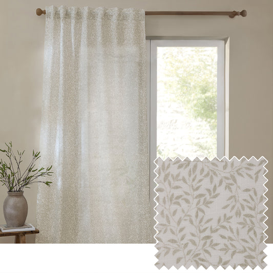 Floral Cream Curtains - Perrie Leaf Sheer Woven Curtain Panel Natural Yard