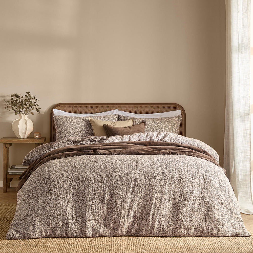 Floral Brown Bedding - Perrie Leaf Muslin 100% Cotton Duvet Cover Set Chocolate Yard