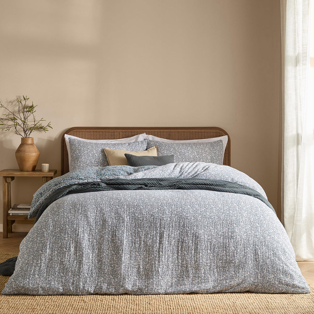 Floral Blue Bedding - Perrie Leaf Muslin 100% Cotton Duvet Cover Set Denim Yard