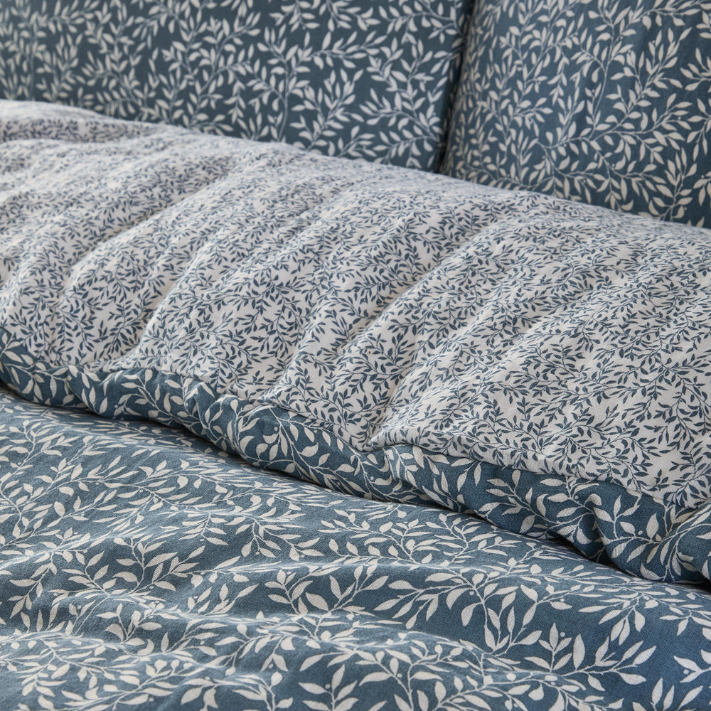 Floral Blue Bedding - Perrie Leaf Muslin 100% Cotton Duvet Cover Set Denim Yard