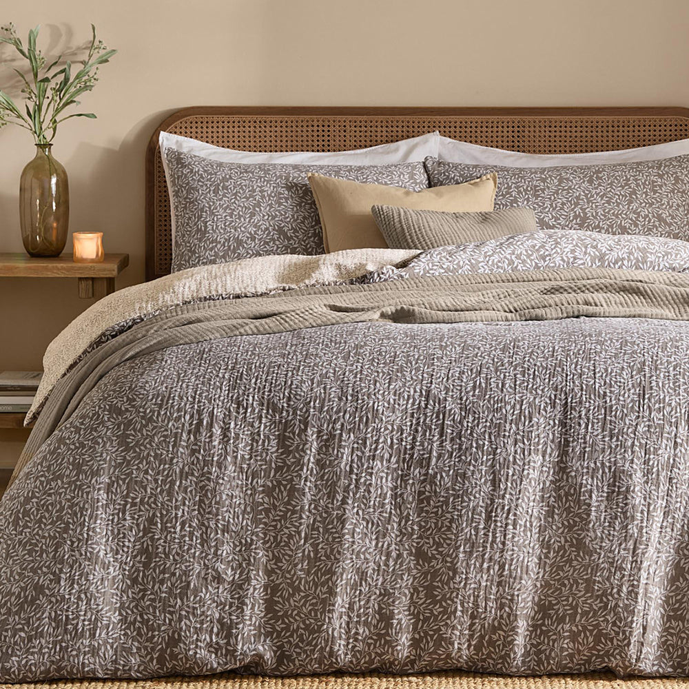 Floral Brown Bedding - Perrie Leaf Muslin 100% Cotton Duvet Cover Set Mole Yard