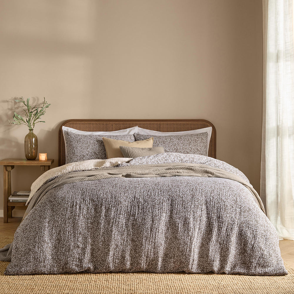 Floral Brown Bedding - Perrie Leaf Muslin 100% Cotton Duvet Cover Set Mole Yard