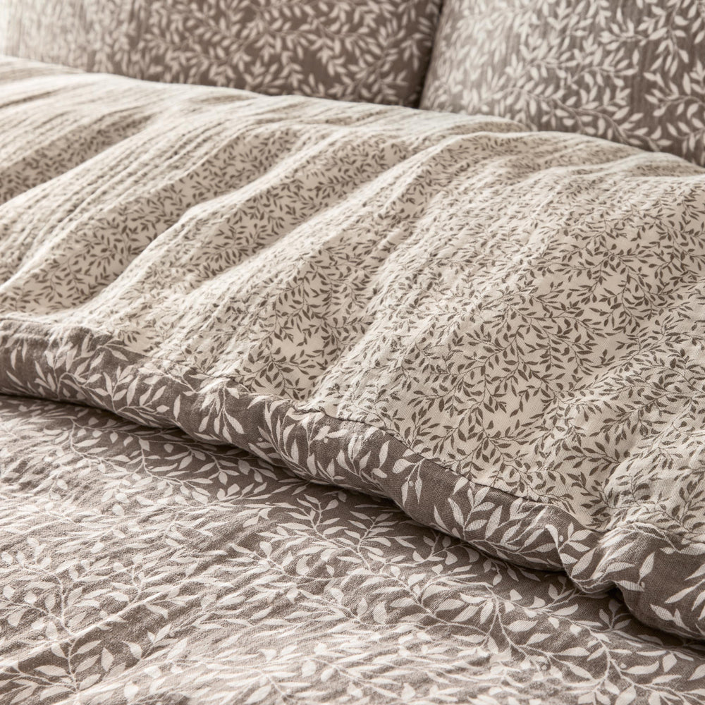 Floral Brown Bedding - Perrie Leaf Muslin 100% Cotton Duvet Cover Set Mole Yard