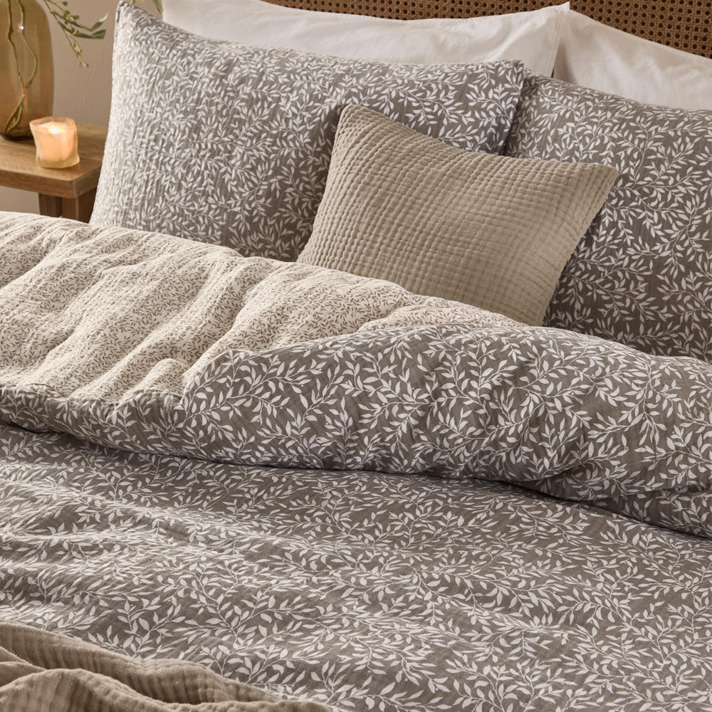 Floral Brown Bedding - Perrie Leaf Muslin 100% Cotton Duvet Cover Set Mole Yard