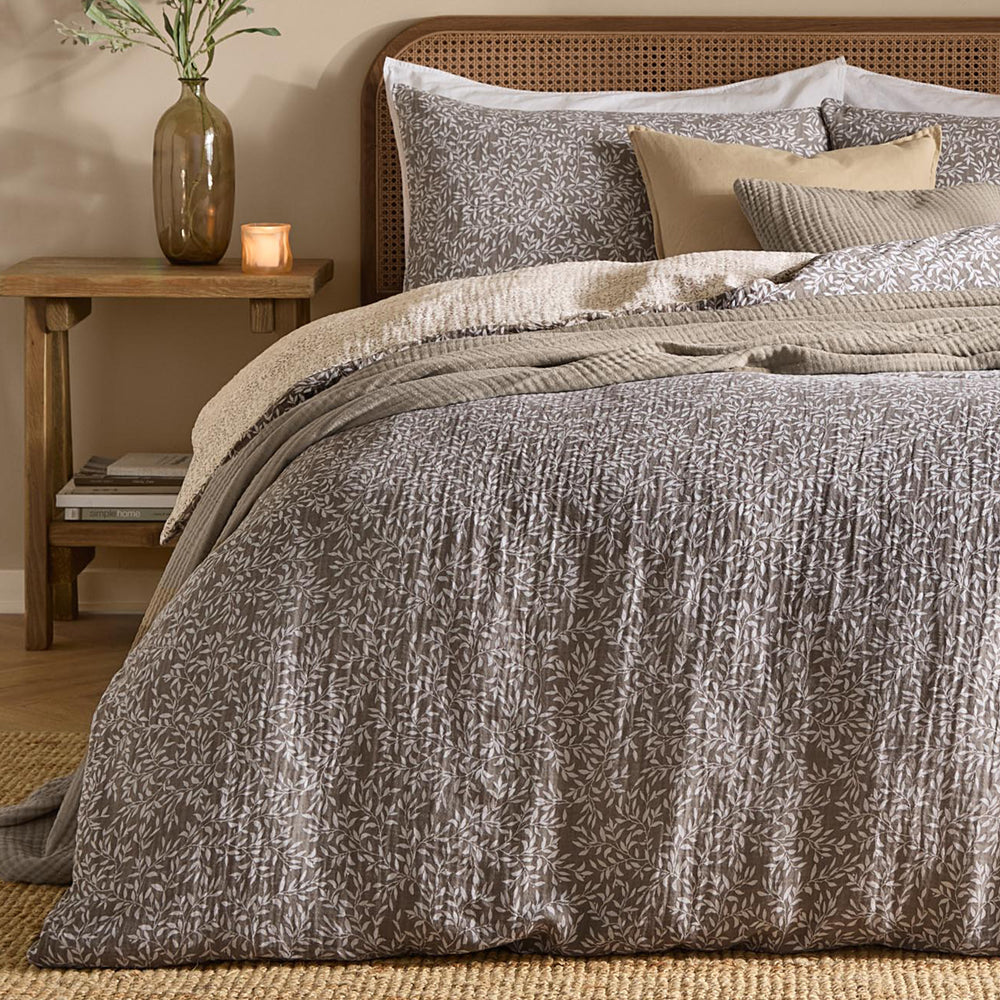 Floral Brown Bedding - Perrie Leaf Muslin 100% Cotton Duvet Cover Set Mole Yard