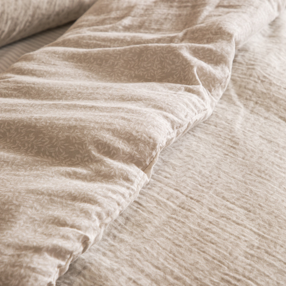 Floral Beige Bedding - Perrie Leaf Muslin 100% Cotton Duvet Cover Set Natural Yard
