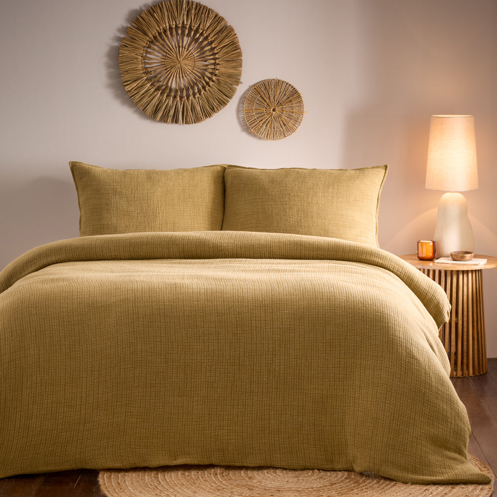 Plain Yellow Bedding - Ribble Acid Washed Duvet Cover Set Honey Yard