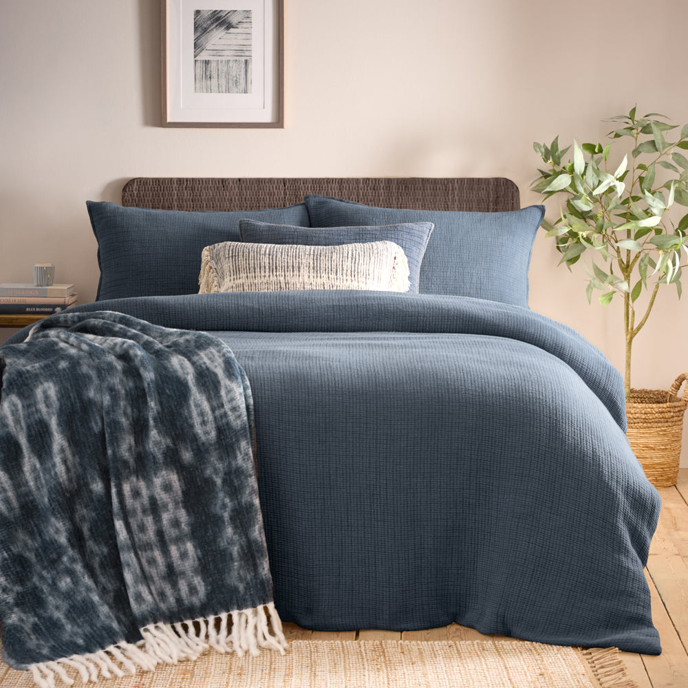 Plain Blue Bedding - Ribble Acid Washed Duvet Cover Set Ink Yard