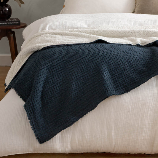 Plain Blue Throws - Ronan Sherpa  Throw Ink Yard