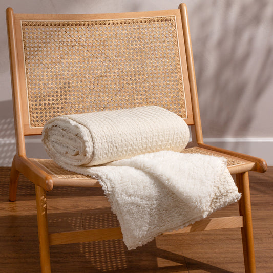 Plain Cream Throws - Ronan Sherpa  Throw Natural Yard