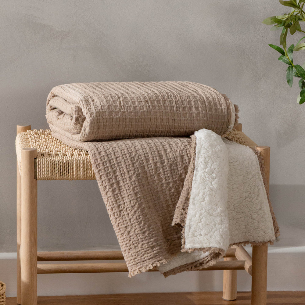 Plain Brown Throws - Ronan Sherpa  Throw Taupe Yard