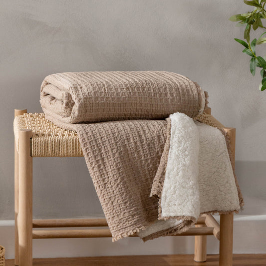 Plain Brown Throws - Ronan Sherpa  Throw Taupe Yard