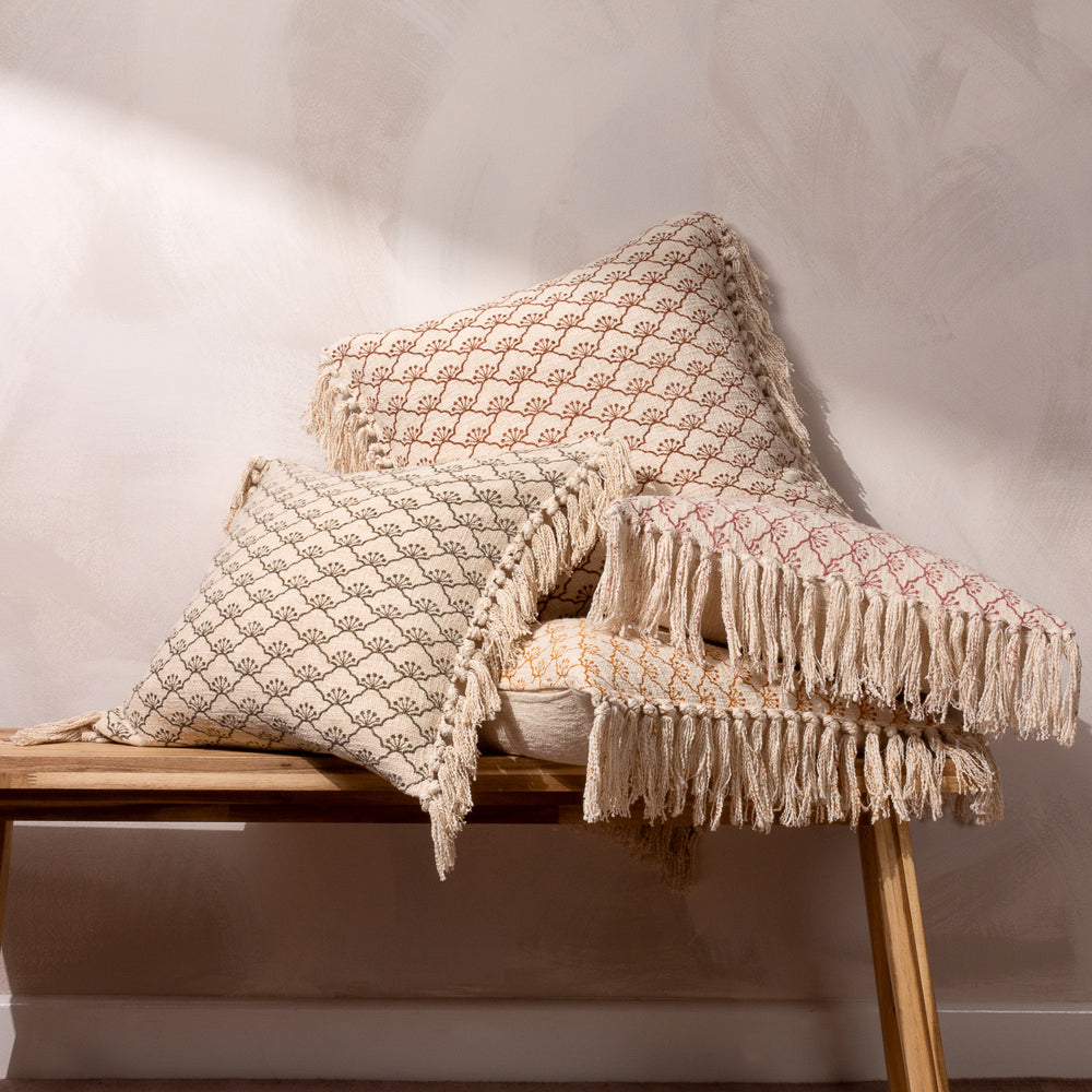 Floral Brown Cushions - Saku  Cushion Cover Pecan Yard