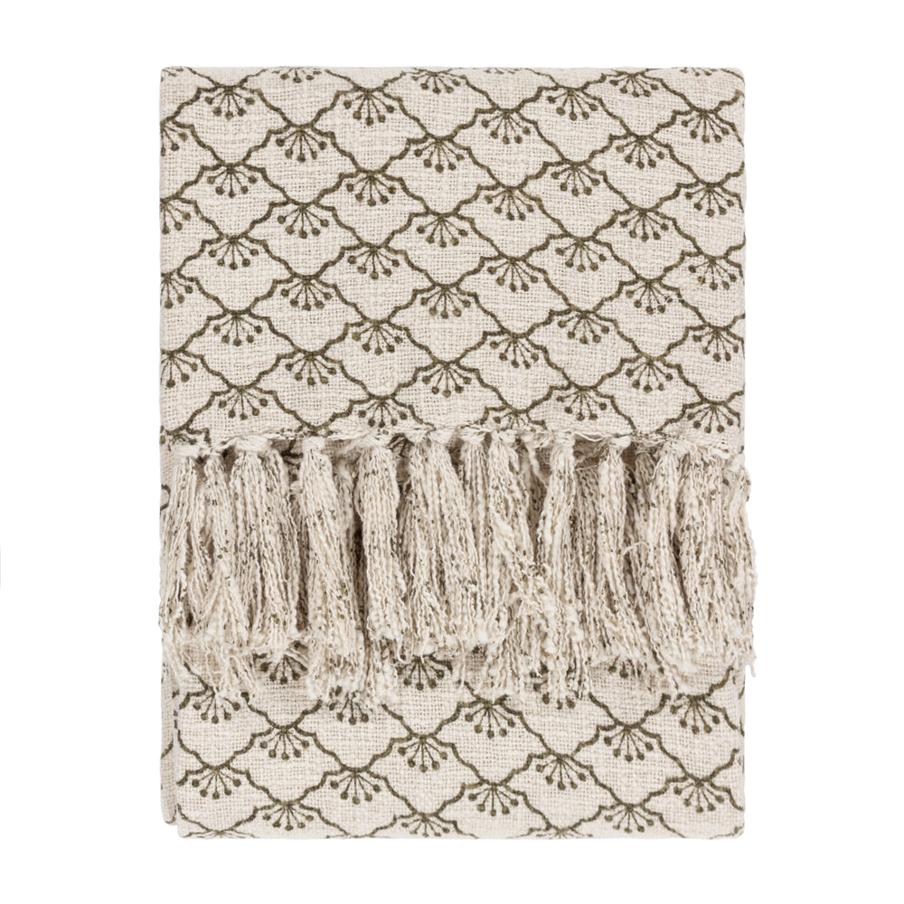 Floral Green Throws - Saku  Throw Olive Yard