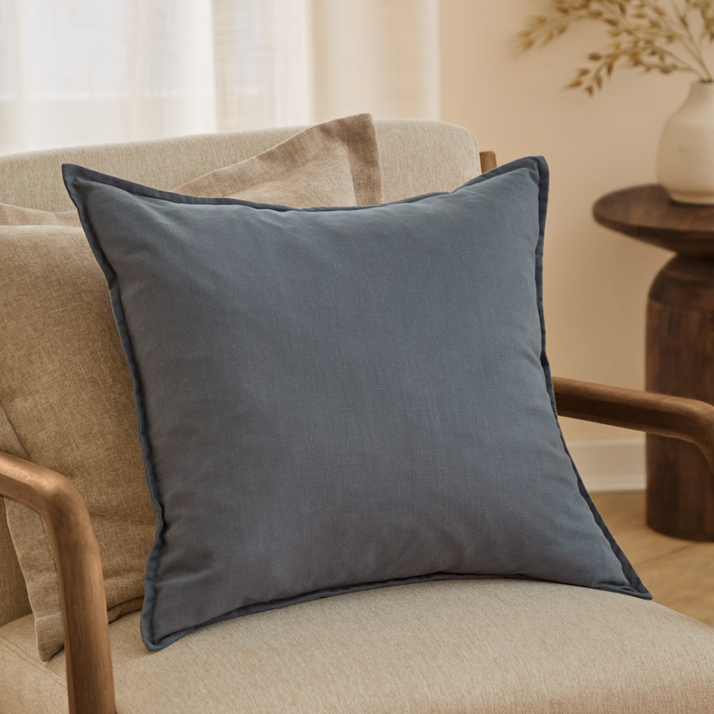 Plain Blue Cushions - Slub Cotton  Polyester Filled Cushion Denim Yard