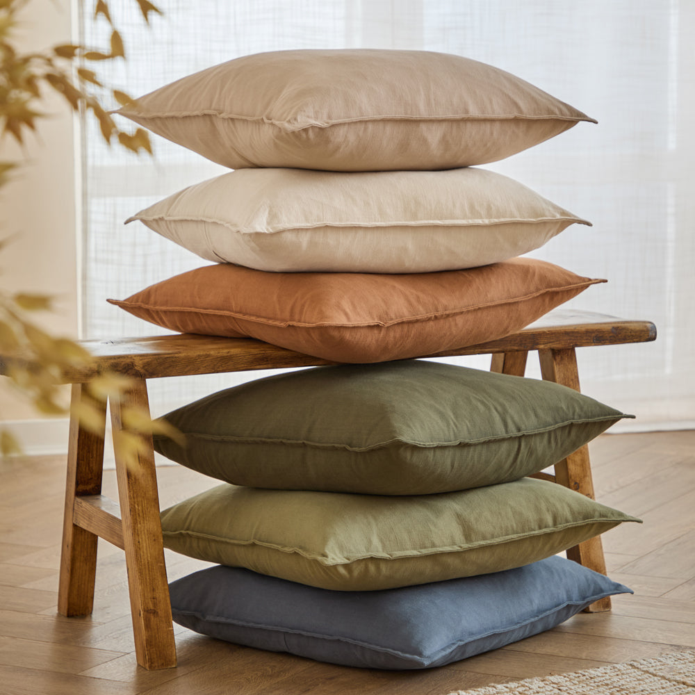 Plain Green Cushions - Slub Cotton  Polyester Filled Cushion Lichen Yard